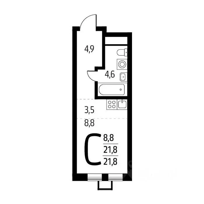 Квартира, студия, 21.5 м - Фото 1