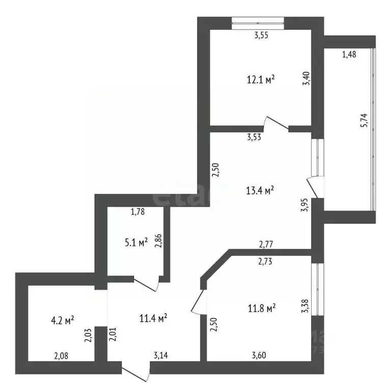 2-к кв. Амурская область, Благовещенск Игнатьевское ш., 14/12 (58.0 м) - Фото 2