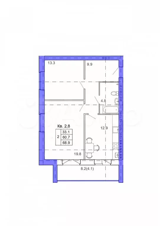 2-к. квартира, 68 м, 2/4 эт. - Фото 0