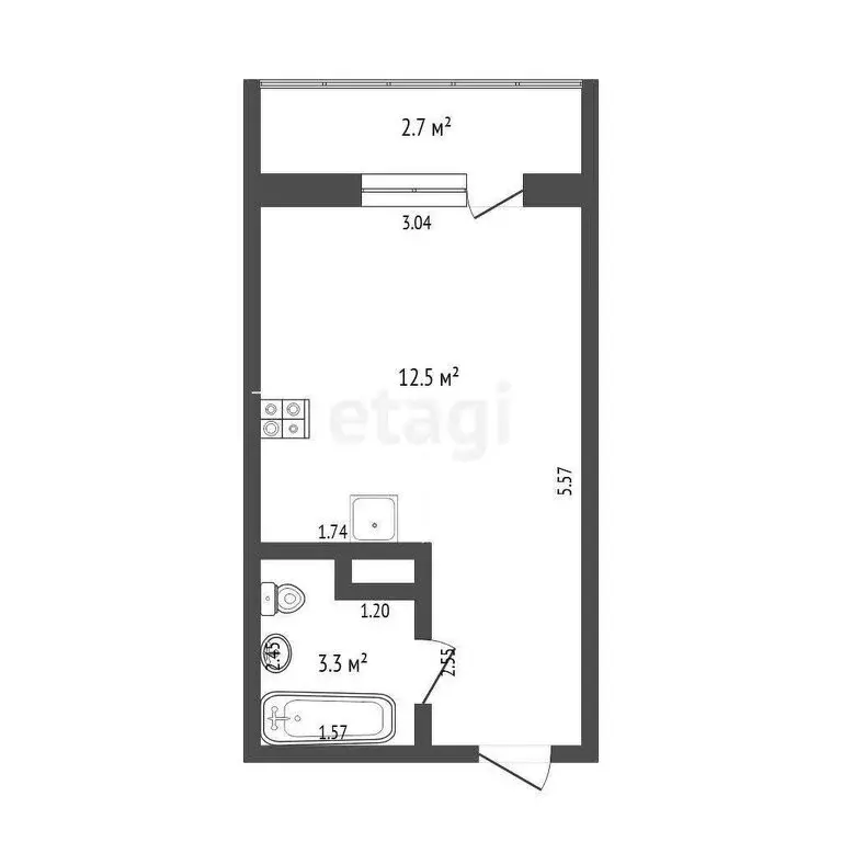 Квартира-студия: Тюмень, улица Новосёлов, 117 (15.8 м) - Фото 1