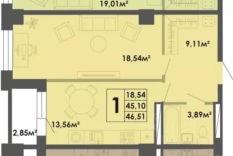 1-к кв. Саха (Якутия), Якутск ул. Богатырева, 9 (46.94 м) - Фото 1