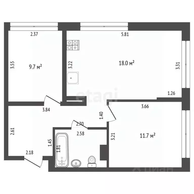 2-к кв. Тюменская область, Тюмень ул. Тимофея Чаркова, 87 (54.4 м) - Фото 2