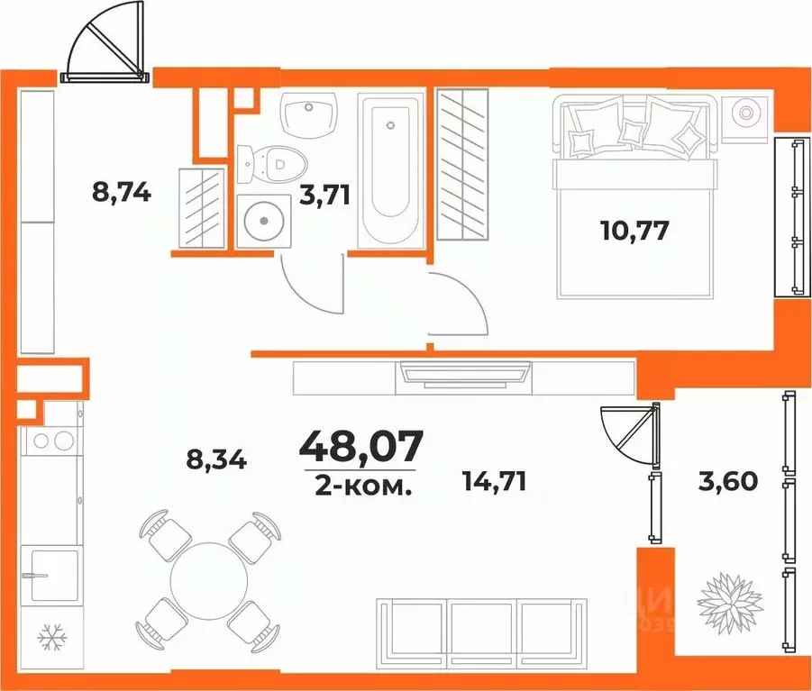 2-к кв. Хабаровский край, Хабаровск Брянский пер. (48.07 м) - Фото 1