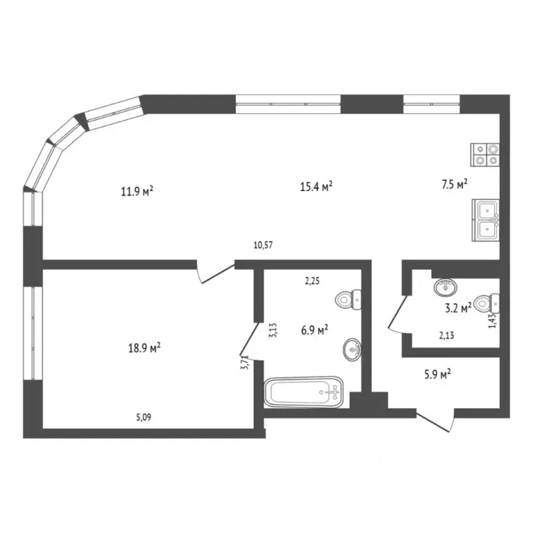 1-к кв. Тюменская область, Тюмень Первомайская ул., 8 (69.7 м) - Фото 2