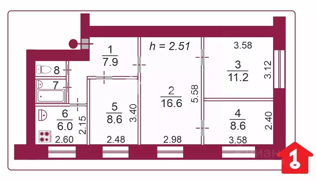 4-к кв. Омская область, Омск Мельничная ул., 122 (70.0 м) - Фото 2