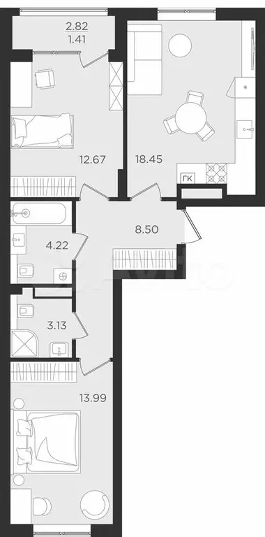 2-к. квартира, 62,5 м, 1/9 эт. - Фото 1