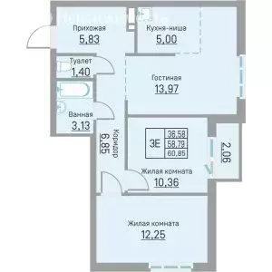 3-комнатная квартира: Пермь, Белозёрская улица, 26 (60.85 м) - Фото 1