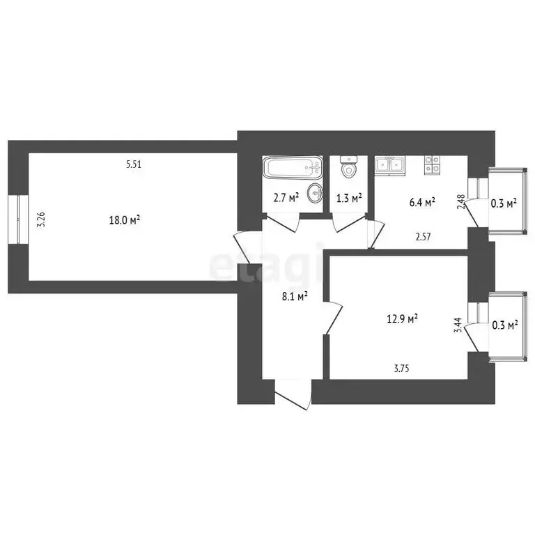 2-комнатная квартира: Севастополь, улица Курчатова, 20 (50.4 м) - Фото 1