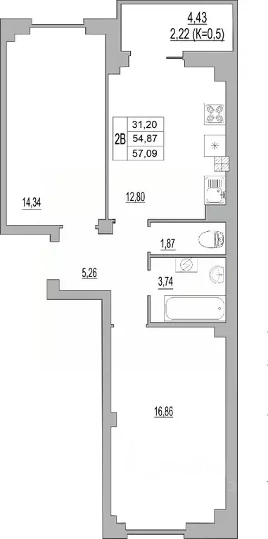 2-к кв. Псковская область, Псков ул. Юности, 32 (57.09 м) - Фото 0