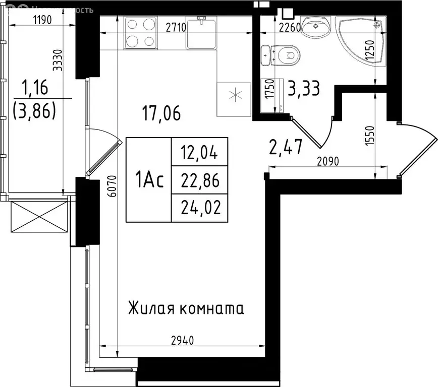 Квартира-студия: Казань, Авиастроительный район (24.02 м) - Фото 1