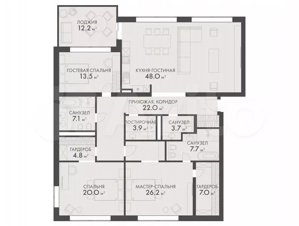 4-к. квартира, 174 м, 7/8 эт. - Фото 0
