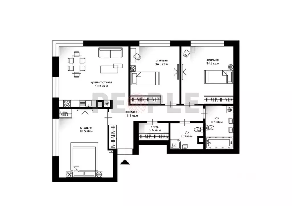 3-к кв. Москва 5-й кв-л, Остров жилой комплекс, 8 (87.5 м) - Фото 1