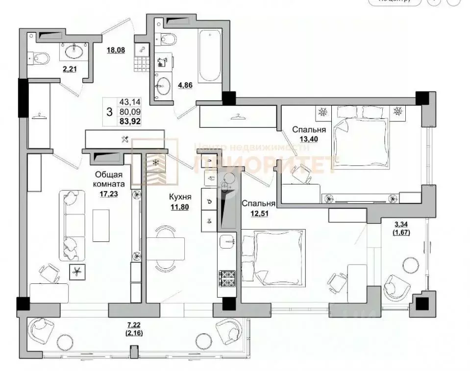 3-к кв. Саха (Якутия), Якутск просп. Михаила Николаева, 31/5 (83.93 м) - Фото 2