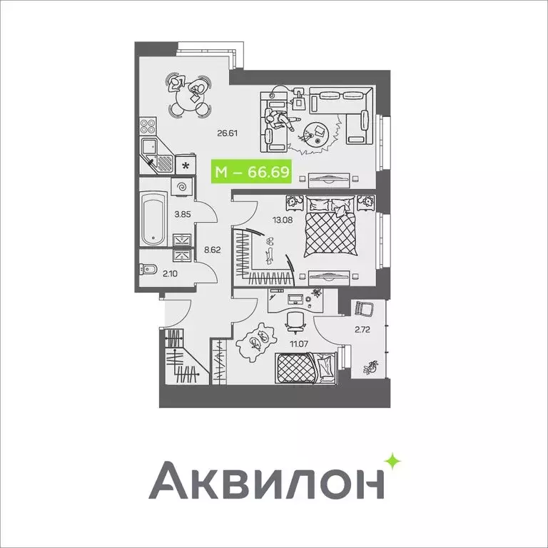 2-комнатная квартира: Архангельск, улица Валявкина (66.69 м) - Фото 0