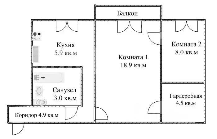 2-к кв. Саратовская область, Саратов Высокая ул., 16 (45.2 м) - Фото 1