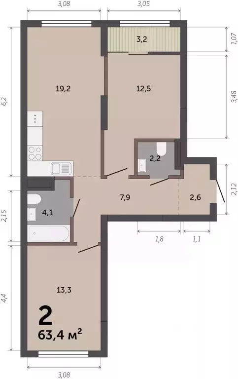 2-к кв. Свердловская область, Екатеринбург ул. Краснолесья, 10/5 (63.4 ... - Фото 0