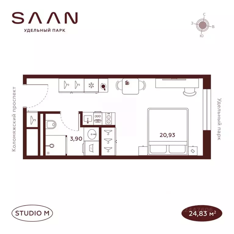 Студия Санкт-Петербург  (24.83 м) - Фото 1