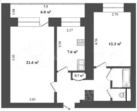 2-к кв. Московская область, Мытищи Летная ул., 30к1 (53.3 м) - Фото 1