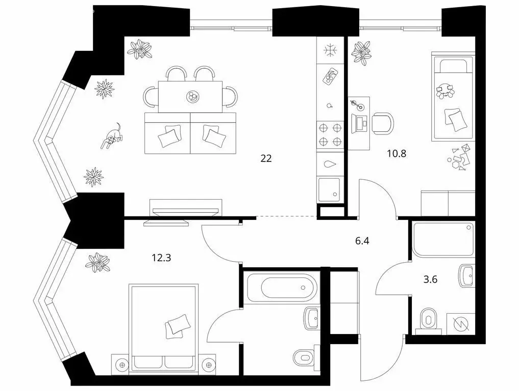 2-комнатная квартира: Казань, Ботаническая улица (59 м) - Фото 1