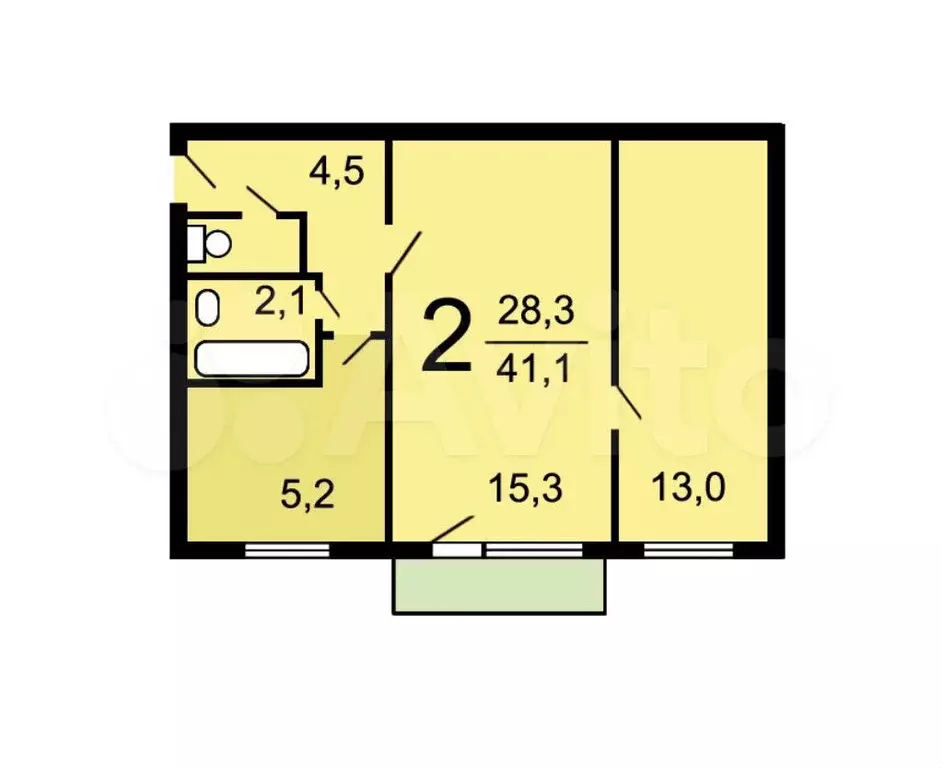 2-к. квартира, 42 м, 3/5 эт. - Фото 0