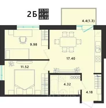 2-к кв. Псковская область, Псковский район, Завеличенская волость, д. ... - Фото 1