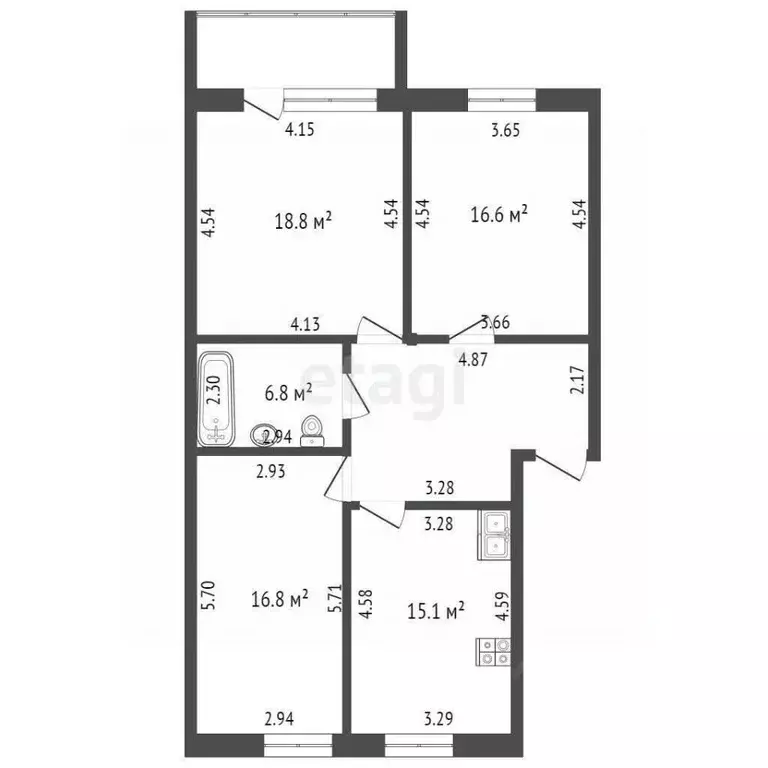 3-к кв. Вологодская область, Вологда ул. Карла Маркса, 19 (88.7 м) - Фото 1