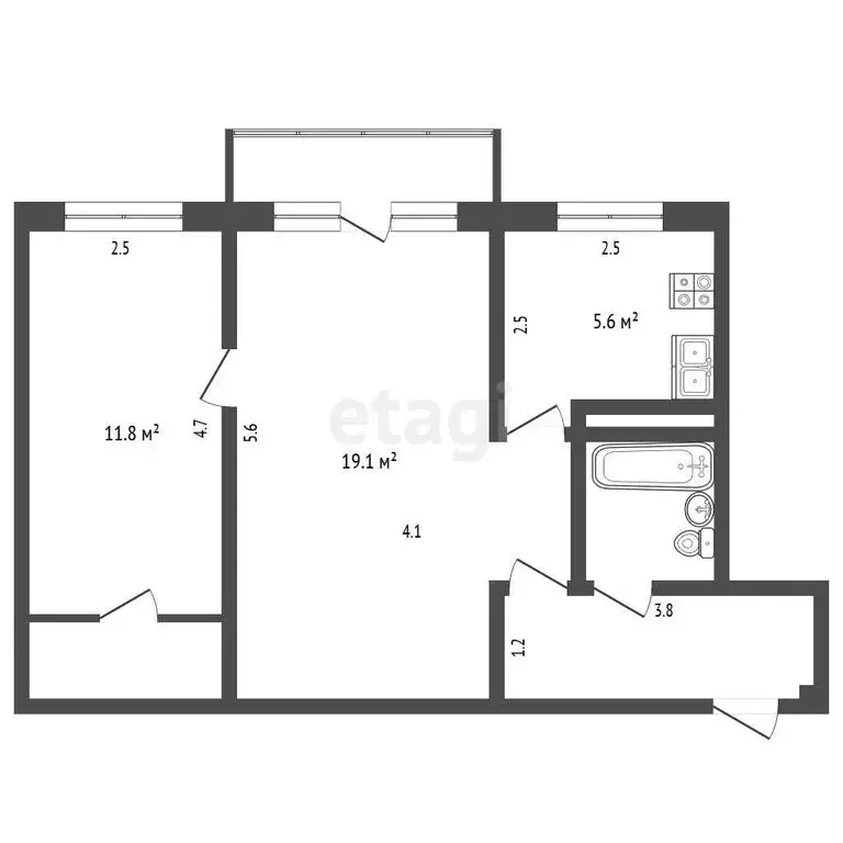 2-комнатная квартира: Орёл, Комсомольская улица, 236 (46.2 м) - Фото 1