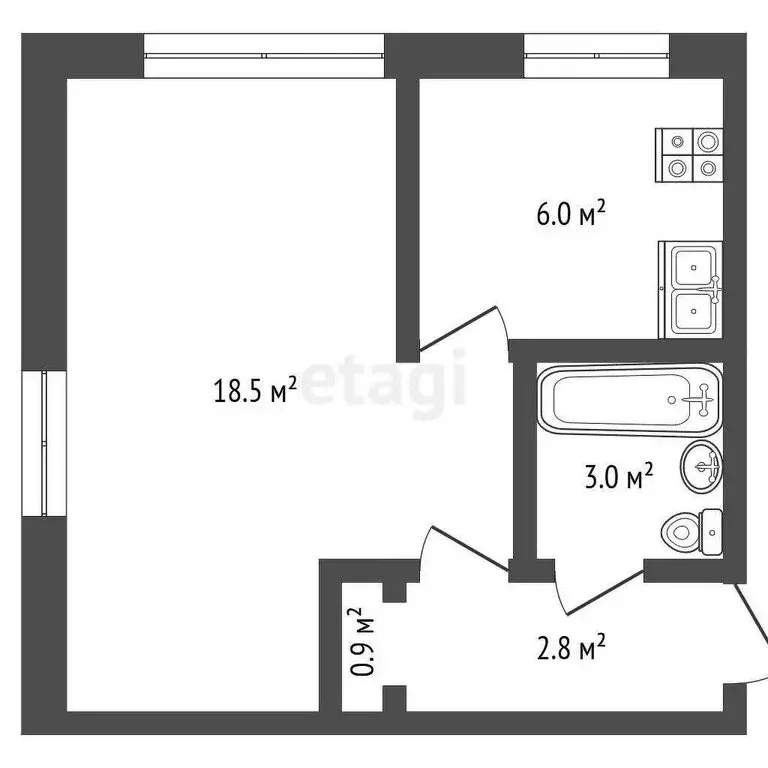 1-комнатная квартира: Самара, улица Гагарина, 23 (30.8 м) - Фото 0