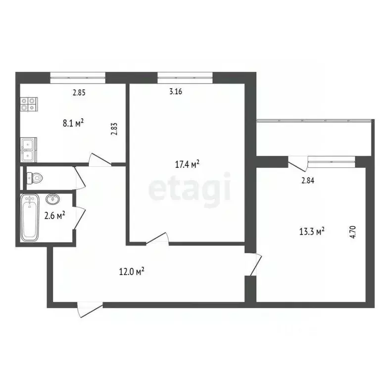 2-к кв. Ямало-Ненецкий АО, Новый Уренгой Восточный мкр, 6/8 (54.4 м) - Фото 1