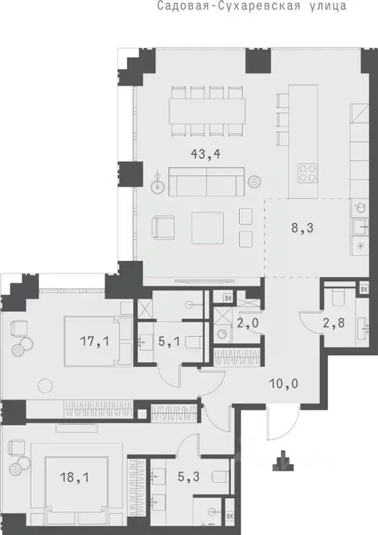 2-к кв. Москва Садовая-Сухаревская ул., 14 (111.88 м) - Фото 0