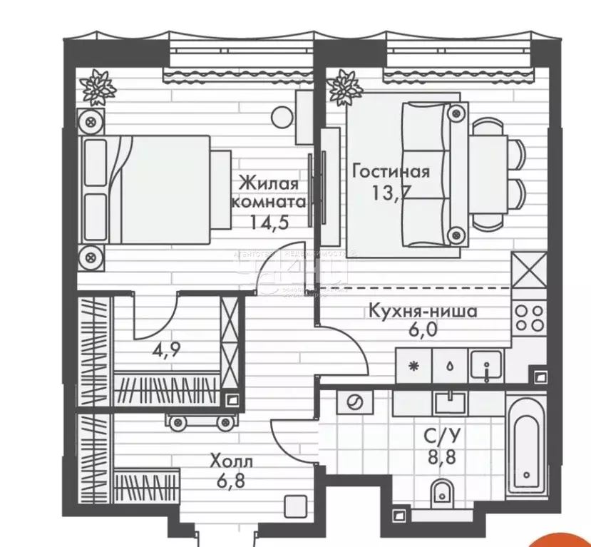 2-к кв. Нижегородская область, Нижний Новгород Черниговская ул. (54.7 ... - Фото 2