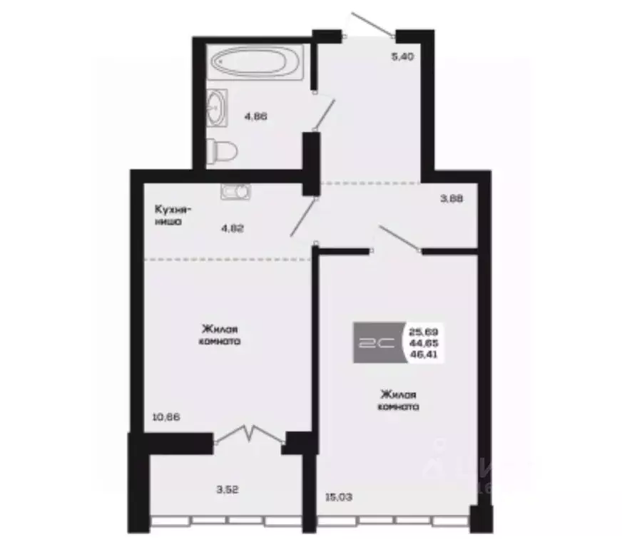 2-к кв. Новосибирская область, Новосибирск ул. Титова, 48 (44.65 м) - Фото 0