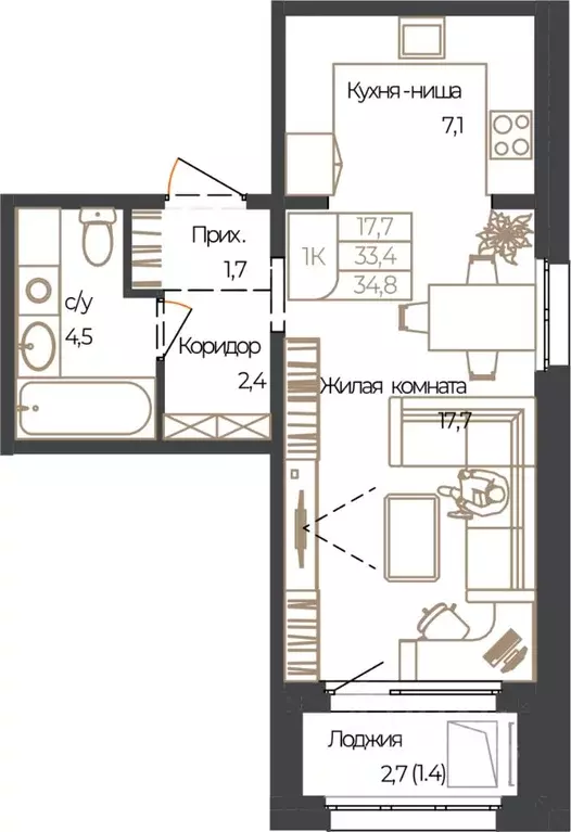 1-к кв. Алтай, Майминский район, с. Майма, Алгаир-2 кв-л  (34.8 м) - Фото 1