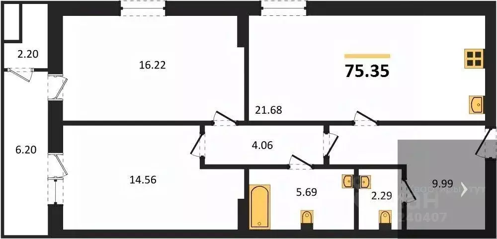 2-к кв. Воронежская область, Воронеж Донбасская ул., 25к1 (75.35 м) - Фото 0