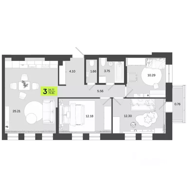 3-к кв. Башкортостан, Уфа ул. Акназарова, 20 (75.81 м) - Фото 0