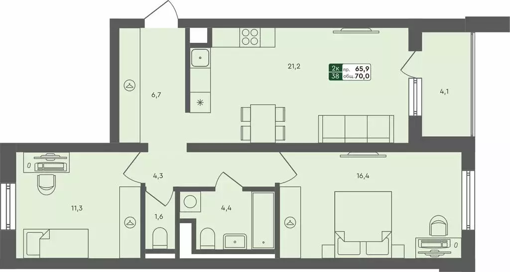 2-комнатная квартира: Екатеринбург, жилой комплекс Совушки (69.9 м) - Фото 0