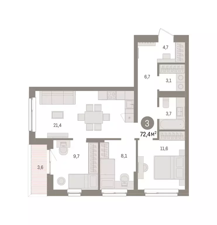 3-комнатная квартира: Челябинская область, Сосновский муниципальный ... - Фото 2