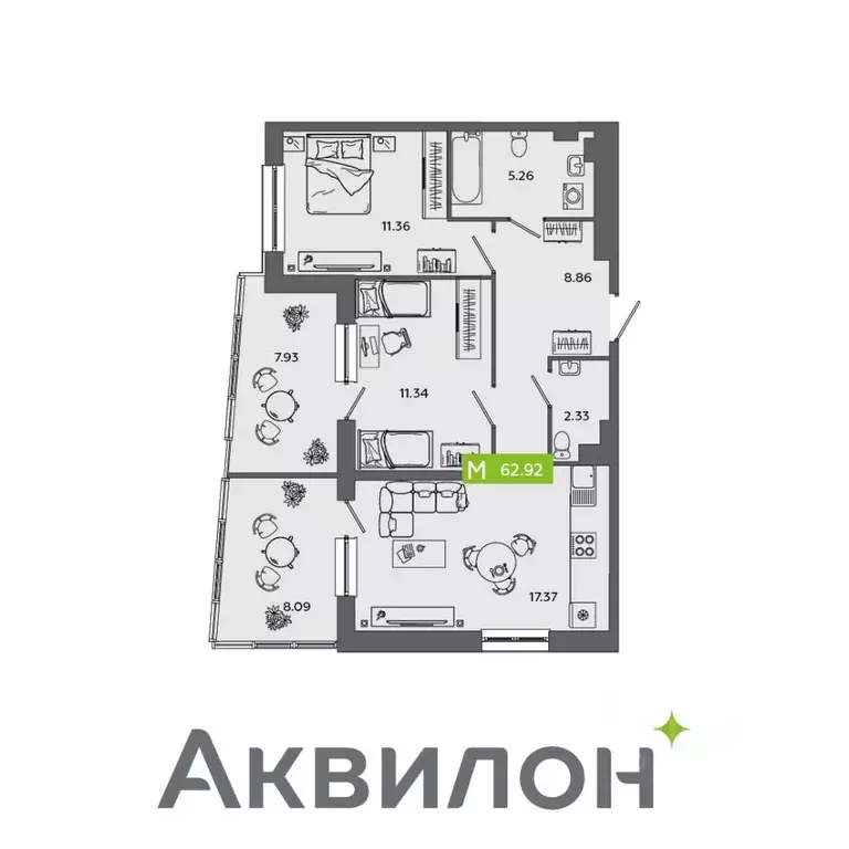 2-к кв. Архангельская область, Северодвинск  (62.92 м) - Фото 0