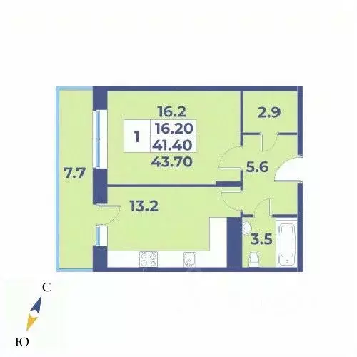 1-к кв. Москва № 27 кв-л, 95 (43.7 м) - Фото 0