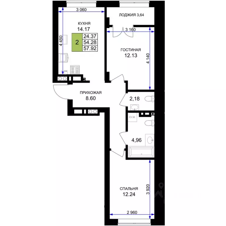 2-к кв. Калининградская область, Гурьевск Включи жилой комплекс (57.92 ... - Фото 1