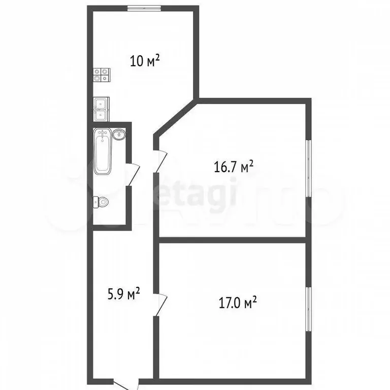 2-к. квартира, 54,7 м, 4/4 эт. - Фото 0