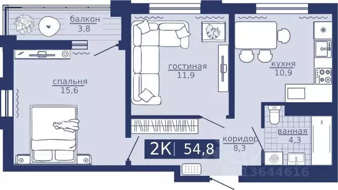 2-к кв. Тюменская область, Тюменский район, д. Дербыши Дабл-Дабл жилой ... - Фото 0