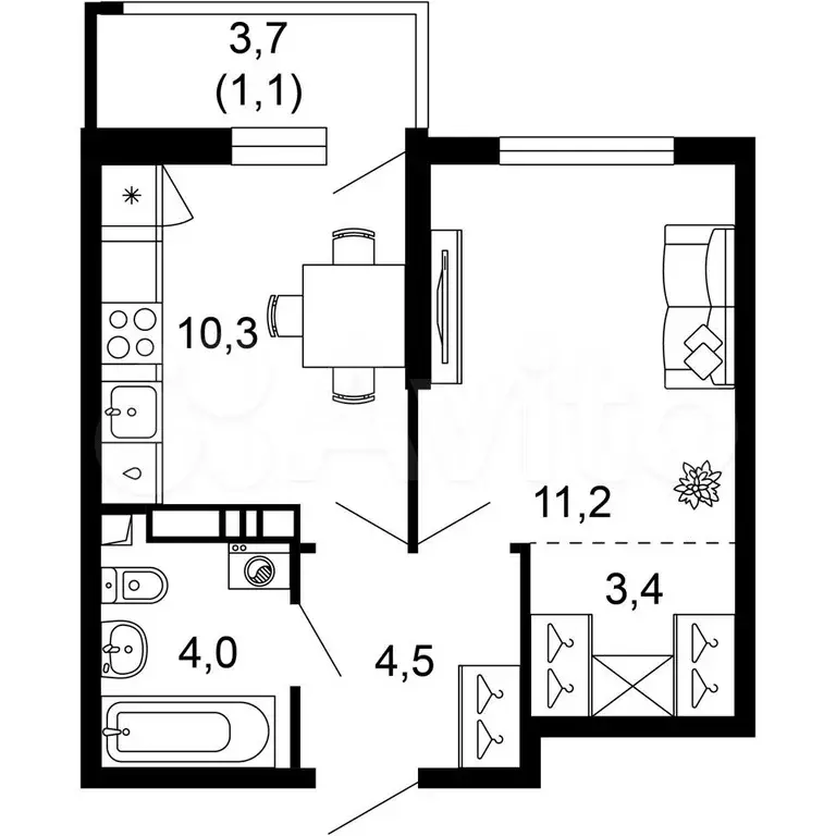 1-к. квартира, 34,5 м, 15/17 эт. - Фото 0