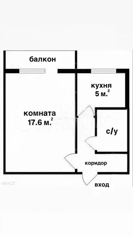 1-к. квартира, 28,6 м, 5/5 эт. - Фото 0
