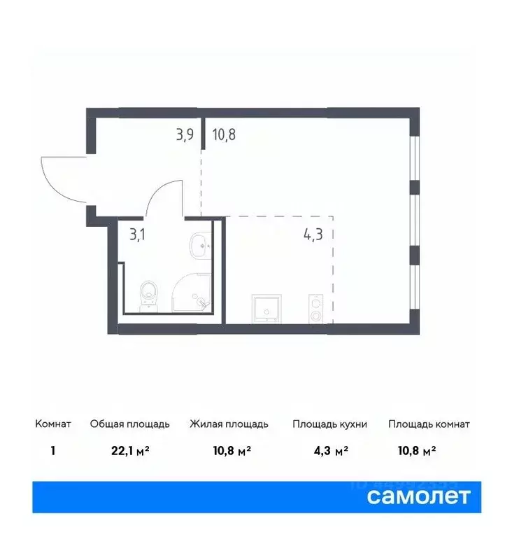 Студия Москва Северный ао, Молжаниново жилой комплекс, к3 (22.1 м) - Фото 0