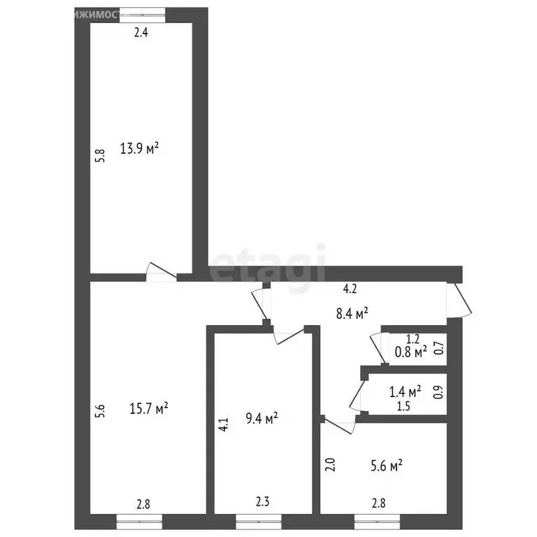 3-комнатная квартира: село Новотравное, Центральная улица, 21 (55.2 м) - Фото 1