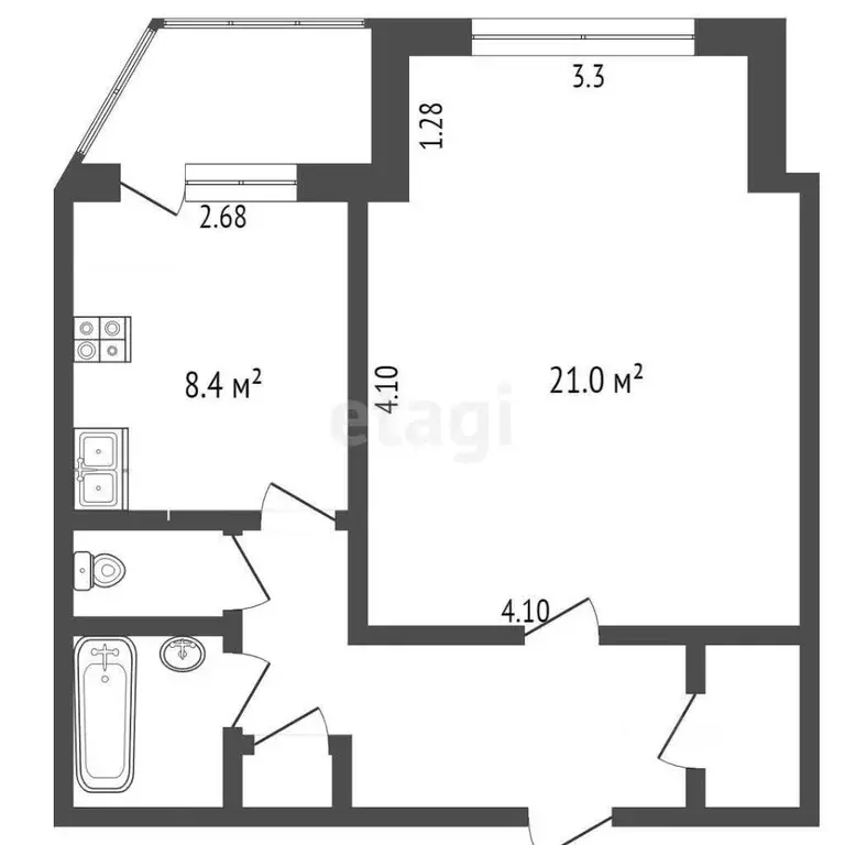 1-к кв. Ханты-Мансийский АО, Сургут ул. Федорова, 69 (43.2 м) - Фото 1