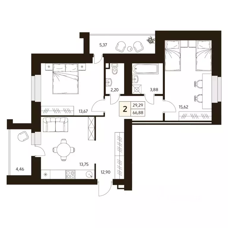 2-к кв. Башкортостан, Уфа ул. Жуковского, 19А (66.88 м) - Фото 1