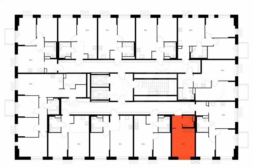 Квартира-студия, 19,5 м, 6/9 эт. - Фото 1