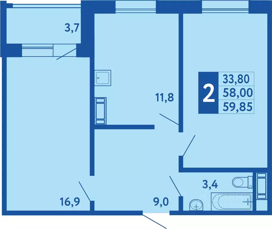 2-к кв. Башкортостан, Уфа Дема жилрайон, Новая Дема жилой комплекс ... - Фото 1